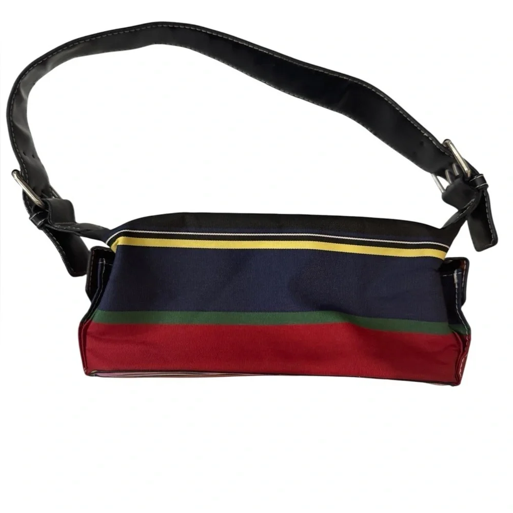 Vintage 90s Kate Spade New York Striped Canvas & Leather Shoulder Bag